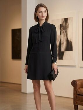 Romeo + Juliet Couture Black Mock Neck Dress/Shirt with Tie Detail - Size L